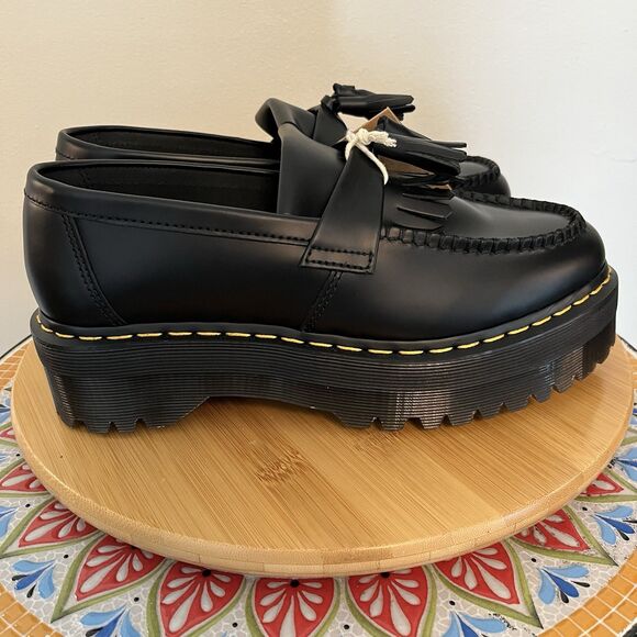 Dr. Doc Martens Adrian Quad Women’s 6 Black Leather Platform Tassel Loafers NEW - Picture 2 of 9